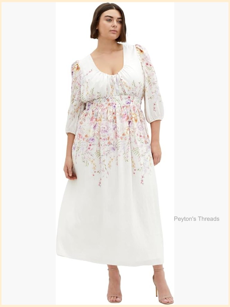 Plus Size Floral Maxi Dress With Elastic Waist And Ruffle Detail